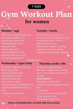 Gym training plan for women Workout Programs For Women Gym Beginners, Work Out Plans For Women Gym Beginner, First Workout Plan Gym, Exercise Plan For Beginners Gym, Back To Gym Workout For Women, Easy Workout Plan For Beginners, Different Workouts For Each Day, Work Out Women Gym, Free Workout Plan