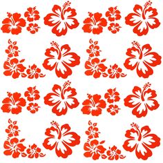 red and white hawaiian flower stencils are shown in this image, the design is very