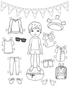 paper doll with clothes and accessories for children to color