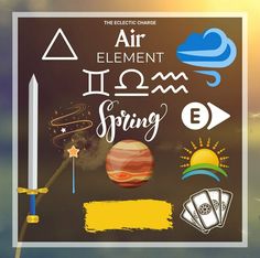 an advertisement for the electronic game air element i am spring, with some symbols on it