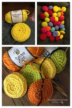 crocheted balls of yarn and knitting needles