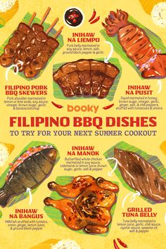 a poster with different types of food on it's sides, including fish and other foods