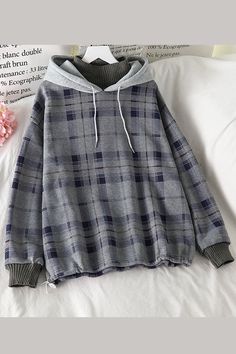 Loose Plaid Style Fleece Hoodie – Tomscloth Plaid Long Sleeve Hoodie For Winter, Gray Hoodie Sweatshirt For Cold Weather, Fall Plaid Hoodie For Streetwear, Gray Fleece-lined Sweatshirt For Fall, Casual Plaid Sweatshirt For Winter, Cotton Plaid-patterned Winter Sweater, Plaid Cotton Hoodie For Winter, Winter Plaid Cotton Hoodie, Gray Cotton Hoodie For Cold Weather