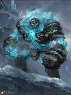 an ice monster is standing in the middle of a snow covered mountain with his hands on his hips