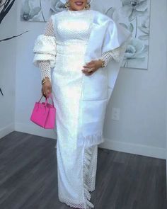 Women's African Maxi Dress in White - Long Sleeve White African Dress, Long Dress African, White Evening Gown, African Maxi Dress, Plus Size Long Dress, 80 Birthday, Create Board, Africa Clothing, Plus Size Long Dresses