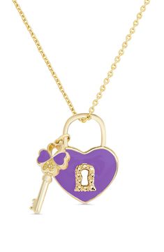 Charming heart and lock pendants are suspended from an elegant chain plated in 18-karat gold. Adult supervision strongly recommended; jewelry presents choking hazard and should be removed when infant or small child is unattended 14" length; 2" extender; 5/8"W x 3/4"L pendant Lobster clasp closure 18k-gold plate/enamel Imported Kids' Wear Item ships in a gift box Heart-shaped Gold Jewelry With Lock, Gold Jewelry With Heart-shaped Lock, Heart-shaped Lock Jewelry For Valentine's Day, Heart-shaped Lock Necklace Gift, Lock Pendant, Heart Lock, Girls Style, Gold Style, Kids Wear