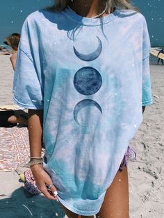 Leisure Dress, Oversized Tee Shirt, Oversize Women, Graphic Tees Vintage, Loose Pullover, Graphic Tee Shirt, Moon Print, Tie Dye Shirt, Dye Shirt