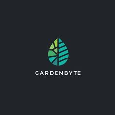 the gardenbyte logo is shown in green and blue colors on a black background