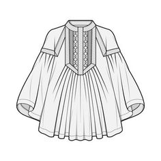 an illustration of a women's dress with long sleeves and pleating on the front