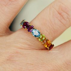 Beautiful rainbow ring in 14k yellow gold Set with garnet, amethyst, blue topaz, peridot, and citrine. Such a bright and cheerful piece. ◈ Item Details ◈ This ring is marked S925/G10K/G14K/G18K. Style : Vintage Ring Main Stone : Natural Amethyst Garnet Citrine Blue Topaz & Peridot Stone Shape : Oval Stone Wight : 3.40 Ct Approx. Weight : 3.20 Gram Occasion : Party , Anniversary , Wedding, Birthday , Engagement Sent in a very elegant wedding ring box, ready for one special lady. Customization is Rainbow Multi-stone Birthstone Ring For Anniversary, Anniversary Multi-stone Rainbow Birthstone Ring, Anniversary Rainbow Multi-stone Birthstone Ring, Multicolor Gemstone Birthstone Ring In 14k Gold, Multicolor 14k Gold Gemstone Birthstone Ring, Multicolor 14k Gold Birthstone Ring With Accent Stones, Multicolor Oval Amethyst Gemstone Ring, Multicolor Oval Birthstone Promise Ring, 14k Gold Multicolor Birthstone Ring With Accent Stones