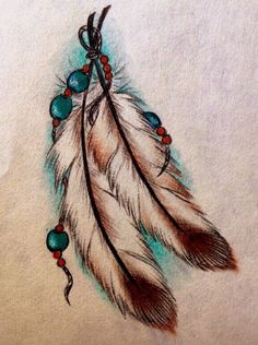 a drawing of a feather with beads on it's end and a tatoo