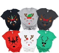 "Cute Reindeer Winter Shirt, Christmas Family Matching Shirt, Christmas Group Shirts, Deer Face Shirt, Funny Christmas Shirts, Winter Women Please Check All Photos For Details.   🐞Choose Your T-Shirt Size From The Drop-Down Lists Next To The item Picture   ⭐Choose Of Your T-Shirt Color From The 2nd Picture   🐞Use \"Add message to Seller\" link On The Checkout Page To Send me the Following important Details For Your Order's Customization.   ⭐Shipping Time Varies by location (we are located in Sugar Land, Texas) please consider that our turn around time is 1 to 3 business days.     ⭐Which brand do you use for t-shirts? We use Gildan Softstyle, Bella Canvas Unisex, Hanes, Outlash, Tees,  District and Next Level when we have a shortage of stocks for certain colors and sizes. Our printing met Deer Face, Funny Reindeer, Reindeer Shirt, Deer Shirt, Family Matching Christmas, Reindeer Face, Christmas Friends, Christmas Shirts For Kids, Cute Reindeer