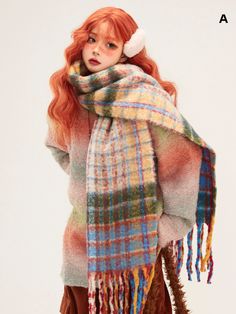 The price is for a scarf only, others are not included. Funky Scarves, Winter Scarf Fashion, Rainbow Gradient, Cooling Scarf, Cute Scarfs, Fall Scarves, Colorful Scarf, Oversized Scarf, Long Scarf