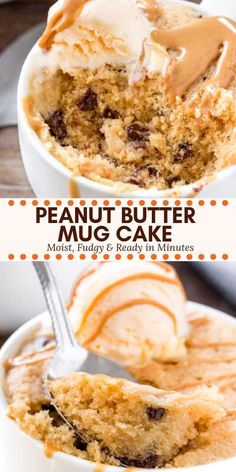 two bowls filled with peanut butter mug cake