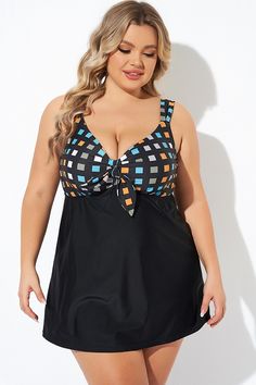 Graceful Tie Front Sweetheart Neckline Swimdress - Meet.Curve - Meet.Curve Sleeveless Beach Tankini With Medium Bust Support, Sleeveless Tankini With Medium Bust Support For Beach, Medium Bust Support Sleeveless Tankini For The Beach, Beach Tankini With Medium Bust Support, Shaping Sleeveless Swimwear For Summer, Sleeveless Tankini With Medium Bust Support For Summer, Shaping Sleeveless Swimwear With Built-in Bra, Summer Swimwear With Spaghetti Straps And Medium Bust Support, Summer Swimwear With Medium Bust Support And Spaghetti Straps