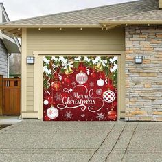 a garage door decorated with christmas decorations