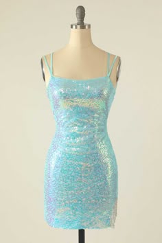 Light Blue Sequin Lace-Up Mini Homecoming Dress Gold Homecoming Dress, Hoco Ideas, Singer Dr, Bodycon Dress Homecoming, Cocktail Dress Blue, Function Dresses, Cute Formal Dresses, Ideal Closet, Dress Lavender