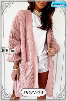 Big City Mood Cable Knit Cardigan Cardigan Rosa, Cardigan Casual, Gilet Long, Winter Vest, Winter Cardigan, Estilo Chic, Pocket Cardigan, Cardigan Outfits, Cardigan Sweater Jacket