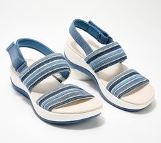 Put it into high gear -- at the boardwalk, the theme park, or the open-air shopping mall -- in these well-supported sport sandals with a soft textile upper and lightweight midsole. From Clarks Footwear. Comfortable Textile Sandals With Round Toe, Casual Open Toe Textile Sandals, Casual Textile Sandals With Arch Support, Fitness Jewelry, Adaptive Clothing, Beauty Storage, Satchel Tote Bag, Cuddl Duds, American Leather