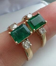 Gorgeous ring made from14k Yellow Gold, Columbian Emerald and 2 round Diamonds on the side.. Colombian Emerald is beautiful Deep green color , approximately 8mm x 6mm Emerald cut, 2 side diamonds is approximately 0.10ct each, I, GH. Size is 5.5, sizable. Weight is 2.4 Grams Look so elegant and classy on your finger I have 2nd similar ring /Look pics/, but bigger Size 8, weight is 3.5 Grams, 8.15mm x 6.05mm. Diamonds is 4mm, approximately 0.20ct each, SI-I, GH price $1450 PRICE ON LISTING FOR SMA High-quality Emerald Wedding Jewelry, Aaa Quality Baguette Cut Wedding Jewelry, Ballerina Wedding, Columbian Emeralds, Emerald Wedding, Colombian Emeralds, Cocktail Rings, Gemstone Colors, Round Diamonds