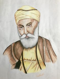 a drawing of an old man wearing a turban