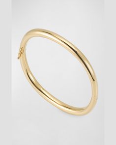 Anita Ko bangle bracelet    Approx. 6.5" circumference    Polished 18karat yellow gold    Hinged opening eases dress    Made in USA Elegant Oval Cuff Bracelet For Formal Occasions, Modern Gold Hoop Bracelet For Formal Occasions, Modern Hoop Gold Bracelet For Formal Events, Hoop Bracelets With Polished Finish For Formal Occasions, Formal Yellow Gold Hoop Cuff Bracelet, Modern Oval Yellow Gold Bangle, Modern Yellow Gold Oval Bangle, Luxury Oval Yellow Gold Bracelet, Classic Oval Yellow Gold Bangle