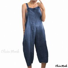 Olivia Mark - Casual Solid Color Sleeveless Jumpsuit with Square Neck Loose Fit Jumpsuit, Casual Jumpsuit, Sleeveless Jumpsuits, Wide Straps, Olivia Mark, Dressmaking, Square Neck, Short Sleeve Shirt, Wide Leg Pants