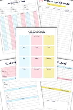 the printable meal planner is shown in three different colors