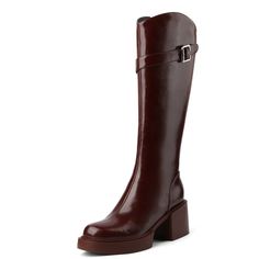 Leather Knee High Boots Color Wine Size 5.5 for Women Fall Martin Boots With Leather Lining And Round Toe, Martin Boots With Leather Lining For Fall, Faux Leather Platform Boots With Leather Sole For Fall, Fall Faux Leather Platform Boots With Leather Sole, Wide Calf Platform Boots With Round Toe For Fall, Fall Wide Calf Platform Boots With Round Toe, Fall Leather Platform Boots With Almond Toe, Wide Calf Fall Heeled Boots With Round Toe, Leather Heeled Boots With Round Toe For Fall