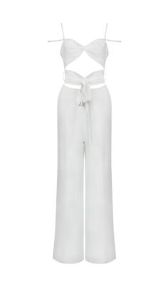 CUTOUT SLEEVELESS JUMPSUIT IN WHITE Spring Solid Color Jumpsuits And Rompers With Tie Back, White Tie-back Jumpsuits And Rompers For Summer, Spring Jumpsuits And Rompers With Tie Back, Spring Tie Back Jumpsuits And Rompers, White Casual Strapless Jumpsuit For Party, Chic White Tie-back Jumpsuits And Rompers, Chic White Jumpsuits And Rompers With Tie Back, Chic White Tie Back Jumpsuits And Rompers, Chic Strapless Overall Jumpsuit For Day Out