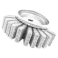 Cartier Diamond Fan White Gold Ring | From a unique collection of vintage Cocktail Rings at https://www.1stdibs.com/jewelry/rings/cocktail-rings/. Luxury Cartier Diamond White Rings, Luxury Cartier Diamond Ring With Vvs Clarity, Cartier Luxury Diamond White Diamond Ring, Luxury Cartier White Gold Diamond Ring, Cartier Luxury White Gold Diamond Ring, Cartier White Diamond Ring With Accents, White Cartier Diamond Ring With Accents, Cartier Diamond Ring Brilliant Cut, Cartier Diamond White Brilliant Cut Diamond Ring