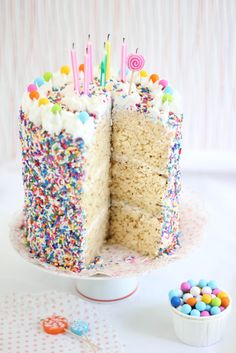 a birthday cake that has been cut in half