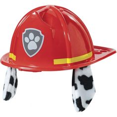 a toy fireman's helmet with paw prints on it