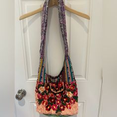 Gorgeous Handmade Beaded Carry All Bag. Never Worn And In Perfect Condition. Multicolor Embellished Shoulder Bag For Everyday, Bohemian Embellished Bags For Vacation, Bohemian Embellished Bag For Vacation, Purple Beaded Bags For Everyday Use, Beaded Purple Bag For Everyday Use, Purple Beaded Bag For Everyday Use, Purple Beaded Shoulder Bag For Everyday Use, Festival Bags With Multicolor Embroidery And Beaded Details, Festival Bags With Multicolor Embroidery And Beads