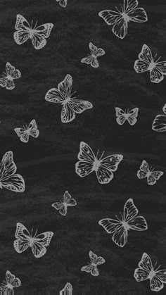 a black and white photo with lots of butterflies on it