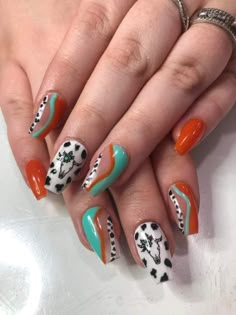 Almond Country Nails, Long Western Nails, Western Birthday Nails, Shania Nails, Highland Cow Nails, Austin Nails, Southwest Nails, Cowgirl Nails Designs, Nails Cowgirl