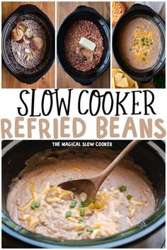 slow cooker refried beans recipe with text overlay