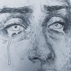 a drawing of a man's face with tears