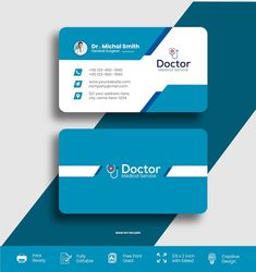 the doctor business card is designed to look like it has blue and white stripes on it