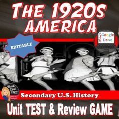 the 1920's america secondary us history unit test and review game with answer sheet