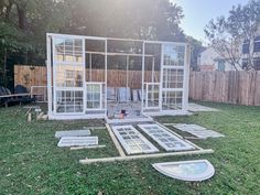 the backyard is being built with several windows