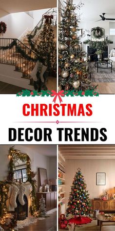 christmas tree decorating ideas for the living room, dining room and family room with text overlay