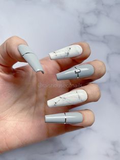 Nails Grey And White, Nails Grey, Nails Sets, White And Silver Nails, Marble Nail Designs, Fall Acrylic Nails, Gray Nails, Classy Acrylic Nails, Nails Only