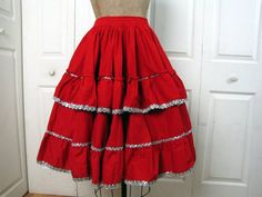 Vintage 60s Red Southwestern Skirt | Full Skirt | Twirl Skirt | Patio Skirt | Silver Sequin Trim | P Southwestern Skirt, Charro Outfit, Travel Water Bottle, Twirl Skirt, Full Skirts, Dance Skirt, Dog Travel, Outfit Women, Gaming Clothes