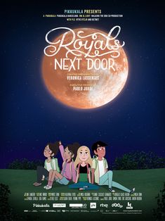 a movie poster with people sitting on the ground in front of a large full moon