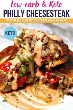 the cover of low carb and keto phily cheese steak