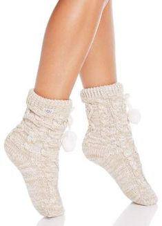 UGG Pompom Fleece-Lined Socks Pom Pom Socks, Ugg Socks, Tall Boot Socks, Cable Knit Socks, Knitted Leg Warmers, Pom Pom Shorts, Tall Socks, Ugg Accessories, Fleece Socks