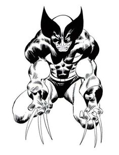 an ink drawing of wolverine in black and white