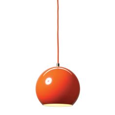 an orange hanging light on a white background