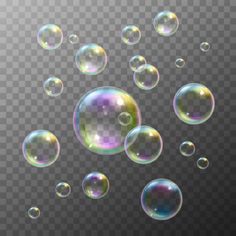 soap bubbles on a transparent background, with different colors and shapes in the air illustration